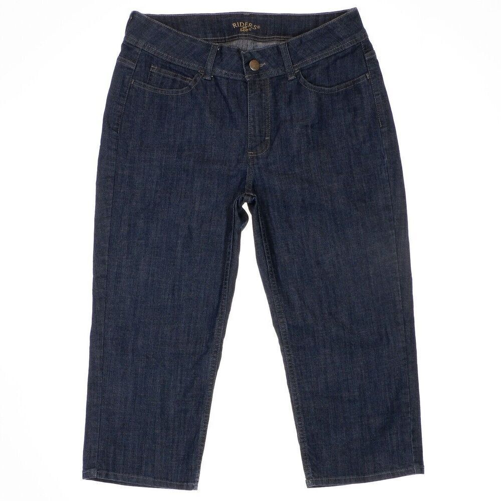 Riders Jeans Womens 12 Cropped Capri High Mid Dark Blue Denim Measures 31 x 20
